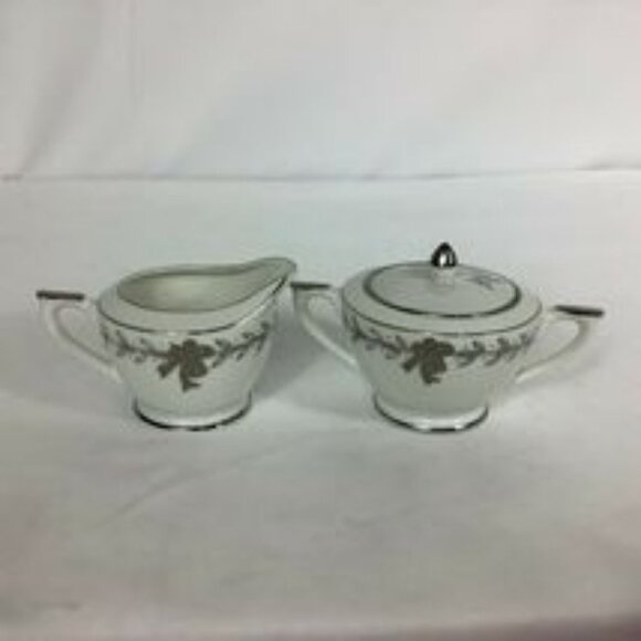 Lefton Vintage White & Silver Trimmed 25th Wedding Anniversary Sugar Creamer Set - Picture 3 of 4